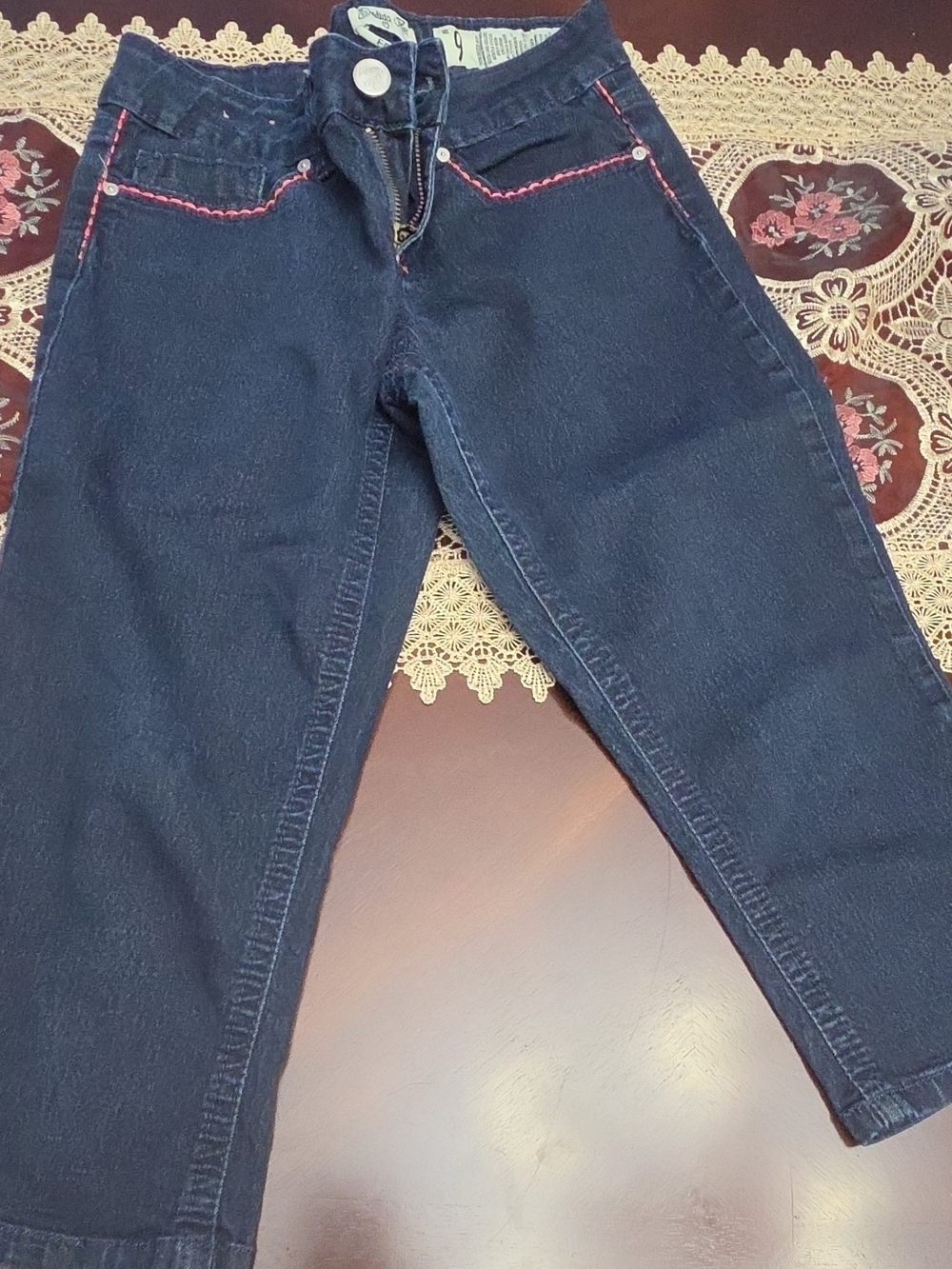 Indigo Rein Dark Blue Skinny Jeans with Pink Stitching